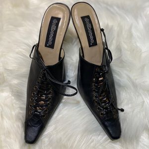 Black Pointed Toe Lacey Mule